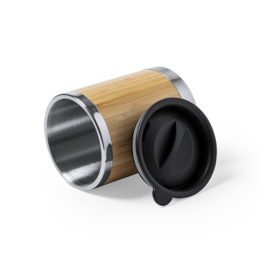Bicchiere personalizzato con bambù e acciaio inox doppia parete 300 ml