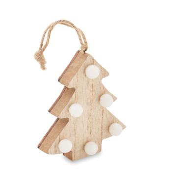 Albero di Natale personalizzabile legno naturale con luce LED e cordino