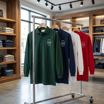 Maglietta a manica lunga personalizzabile con apertura frontale a 3 bottoni