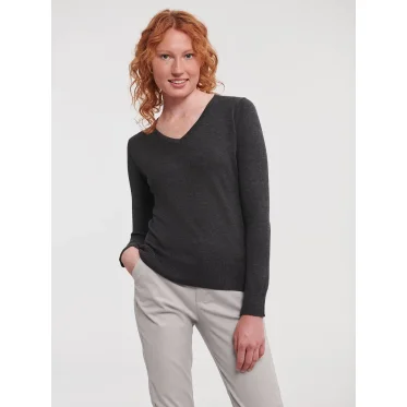 Maglione donna Russell con scollo a V e maniche a giro in cotone acrilico