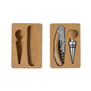 Set accessori vino personalizzabile in sughero e acciaio inox