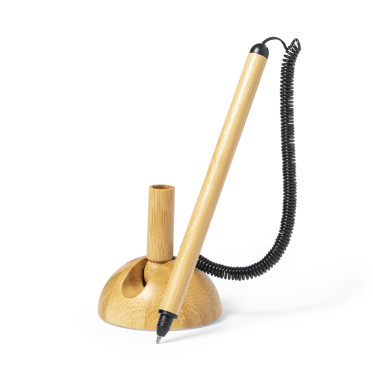 Penna personalizzabile in bambù con cordino estensibile e supporto adesivo