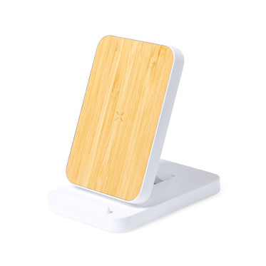 Caricatore wireless pieghevole personalizzabile base bianca bambù