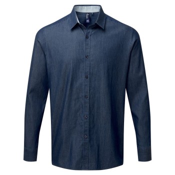 Camicia personalizzata con logo - Men's Denim-Pindot Long Sleeve Shirt
