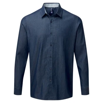 Men's Denim-Pindot Long Sleeve Shirt