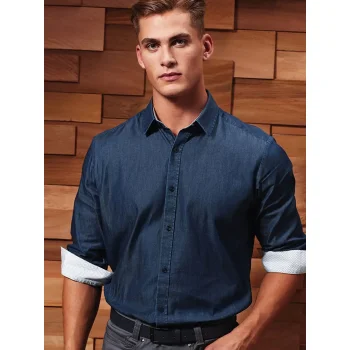 Men's Denim-Pindot Long Sleeve Shirt