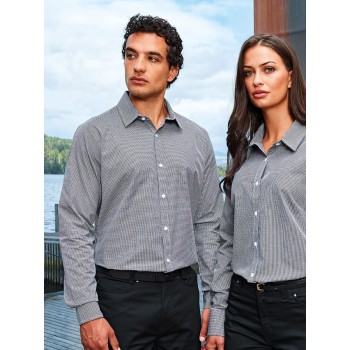 Camicia personalizzata con logo - Men's Long Sleeve Microcheck Gingham Shirt