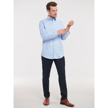 Men's Long Sleeve Tailored Contrast Herringbone Shirt