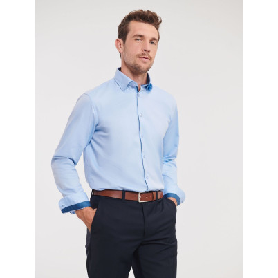 Men's Long Sleeve Tailored Contrast Herringbone Shirt