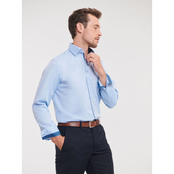 Men's Long Sleeve Tailored Contrast Herringbone Shirt