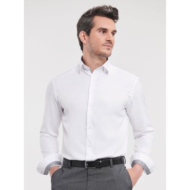 Camicia personalizzata con logo - Men´s Long Sleeve Tailored Contrast Herringbone Shirt