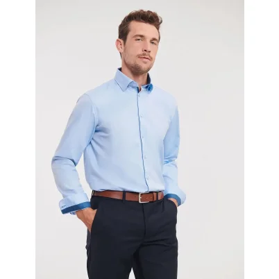 Men's Long Sleeve Tailored Contrast Herringbone Shirt