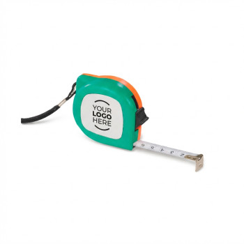 Metro flessometro personalizzato con logo - Metro a nastro personalizzabile verde/arancione con ritorno automatico 2 m