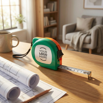 Metro flessometro personalizzato con logo - Metro a nastro personalizzabile verde/arancione con ritorno automatico 2 m