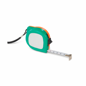 Metro flessometro personalizzato con logo - Metro a nastro personalizzabile verde/arancione con ritorno automatico 2 m