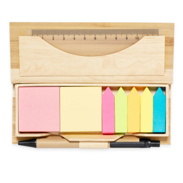 Set da ufficio personalizzabile in bambù con post-it righello e biro ecologica