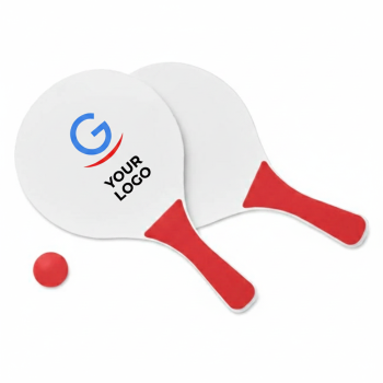Giochi spiaggia personalizzati con logo - Mini match personalizzabile set racchettoni in MDF con pallina inclusa