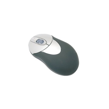 Gadget scontato personalizzato con logo - Mini mouse "de luxe" senza fili in materiale gommato nero e silver con batterie