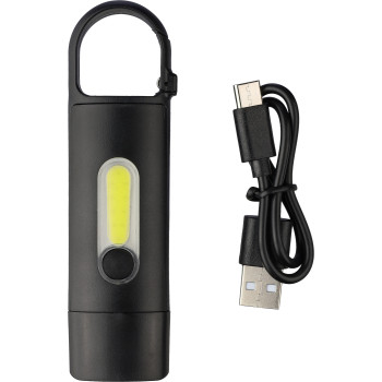 gadget ecologici con logo - Mini torcia in ABS riciclato con batteria ricaricabile Zai