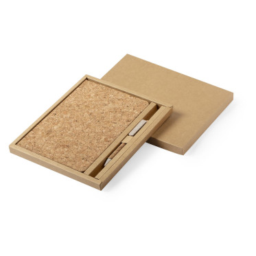 Set blocco note e penna a sfera personalizzabile in sughero naturale eco-friendly