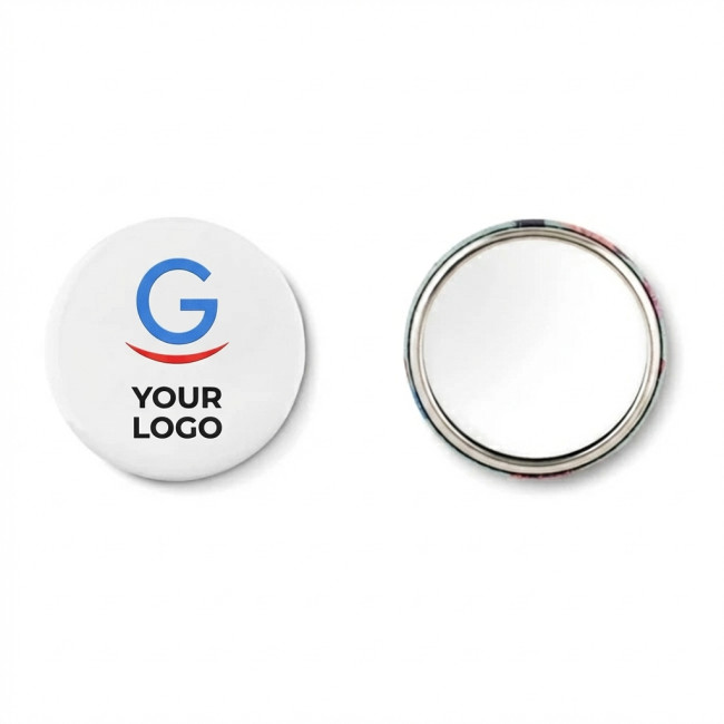 Spille personalizzate con logo - Mirror spilla specchiata personalizzabile metallo diametro 5,8 cm