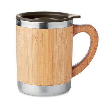 Tazza doppio strato personalizzabile con custodia bamboo e beccuccio girevole
