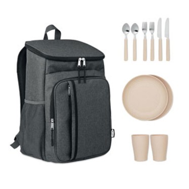 Borsa frigo personalizzabile in tessuto 600D RPET con set accessori per 2 persone