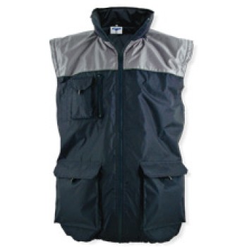 Gilet personalizzato - MONTEROSA Gilet "ACTIWEAR" multitasche in colore blu e grigio, con interno in pile, reversibile, Chiusura con zip e coulisse in vita. Lato nylon: 3 tasche zip. Lato pile: 2 tasche zip. Confezione in nylon.