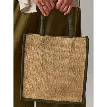 Natural Starched Jute Midi Tote personalizzabile Westford Mill manici cotone