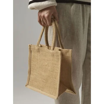 Borse shopper juta personalizzate con logo - Natural Starched Jute Mini Gift Bag