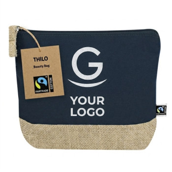 borse juta personalizzate - Necessaire personalizzabile cotone e juta Fairtrade con chiusura zip