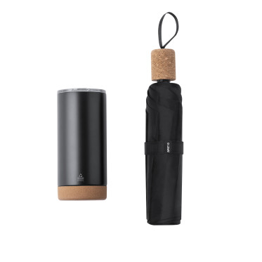 Set Premium bicchiere termico e ombrello personalizzabile nero opaco