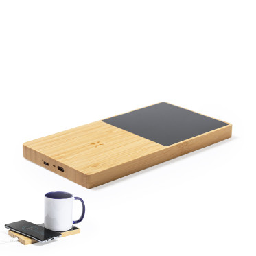 Scaldatazze personalizzabile in bambù con ricarica wireless Qi 10W