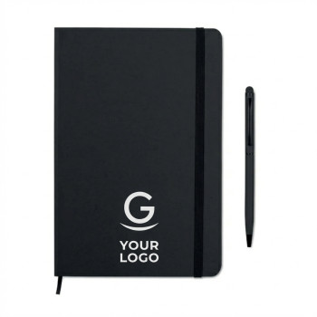 Notebook compatto personalizzabile con penna multifunzione e copertura rigida PU