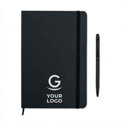 Notebook compatto personalizzabile con penna multifunzione e copertura rigida PU