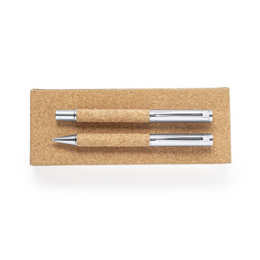 Set penna biro e roller personalizzabile sughero naturale e metallo
