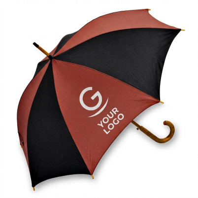 Ombrello automatico con manico e puntale in legno color ciliegio