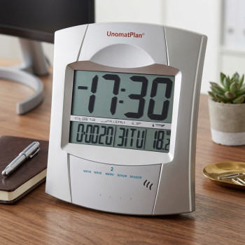 Orologio da tavolo personalizzabile con termometro sveglia e datario silver gold