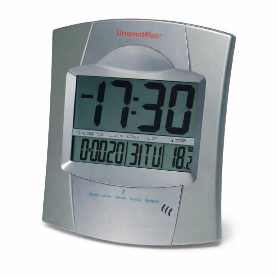 Orologio da tavolo personalizzabile con termometro sveglia e datario silver gold