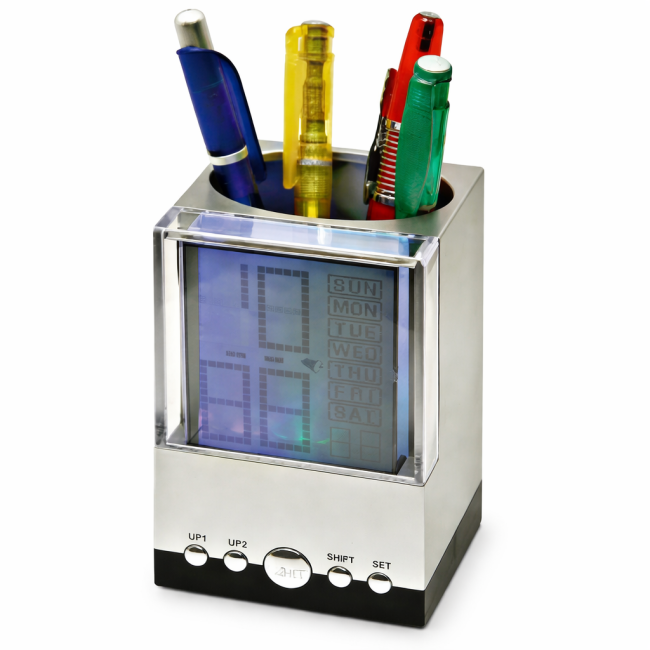Orologio da tavolo personalizzabile portapenne digitale con cambio colore