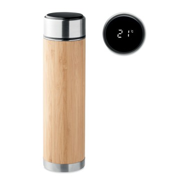 Thermos personalizzabile doppio strato bamboo con infusore e termometro LED
