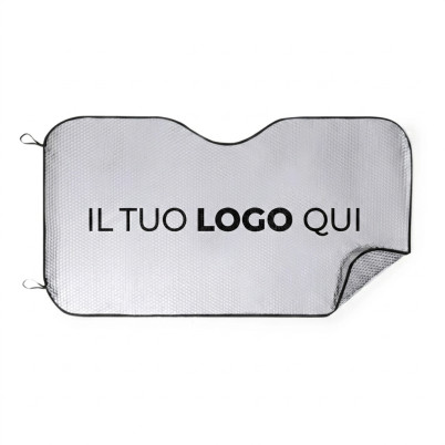 Parasole personalizzabile argento metallizzato 130x70 cm con bordi neri