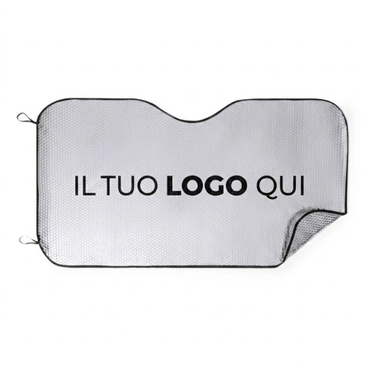 Parasole personalizzabile argento metallizzato 130x70 cm con bordi neri