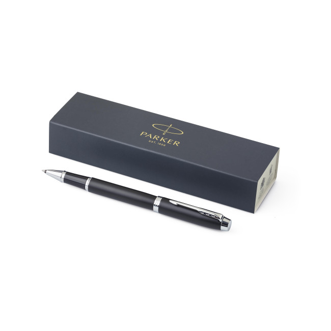 Penna in metallo personalizzata con logo - Parker, penna rollerball IM cromata
