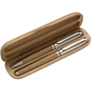 Penne ecologiche personalizzate con logo - Parure in bamboo Addie