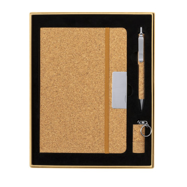 Set block notes personalizzabile sughero con penna e USB 16 GB kraft