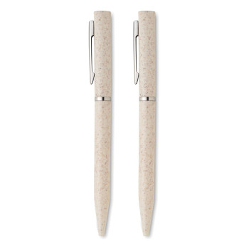 Set Penne personalizzati con logo - PEAT - Set di penne a rotazione in paglia