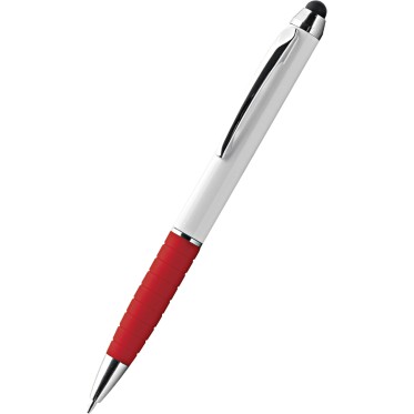 Penna a sfera personalizzabile con grip in gomma e dettagli cromati