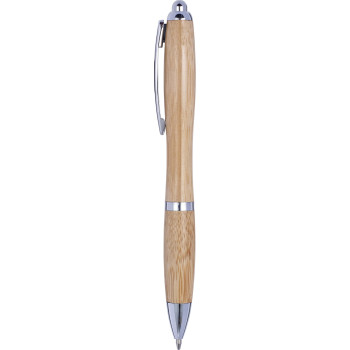 Penne in legno personalizzate con logo - Penna a sfera Carson | Bambù | Dettagli argento