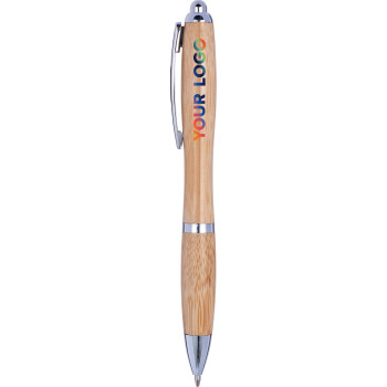 Penne in legno personalizzate con logo - Penna a sfera Carson | Bambù | Dettagli argento